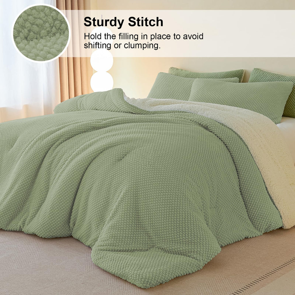 3D Jacquard Design Comforter Set, Ultra-Soft Warm Sherpa Fur Plush 2-Pieces Sets Luxury Cozy Bedding with 1