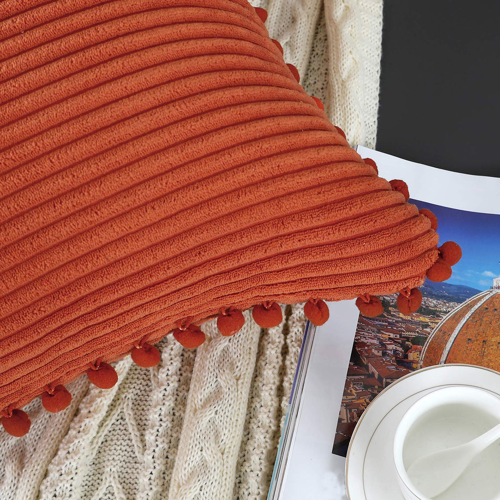 Burnt Orange Striped Corduroy Throw Pillow Covers 18x18 Pack of 2