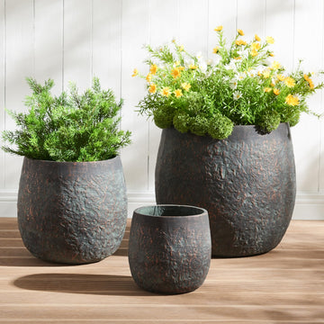 17.32"+12.99"+9.06" Round Weathered Concrete Planters Set of 3