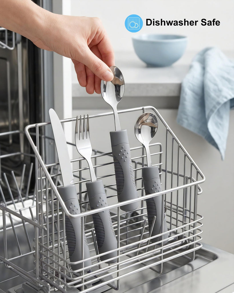 Adjustable Utensils 4 oz - Adaptive Utensils 4-Piece Set with 7 Locking Positions - Weighted Utensils for Hand