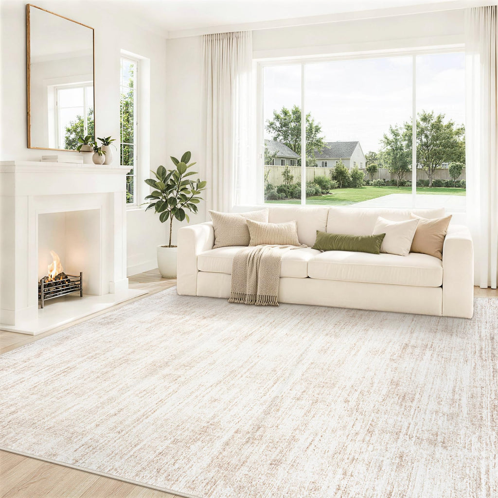 Area Rugs Washable Rug Neutral Abstract Beige Carpet