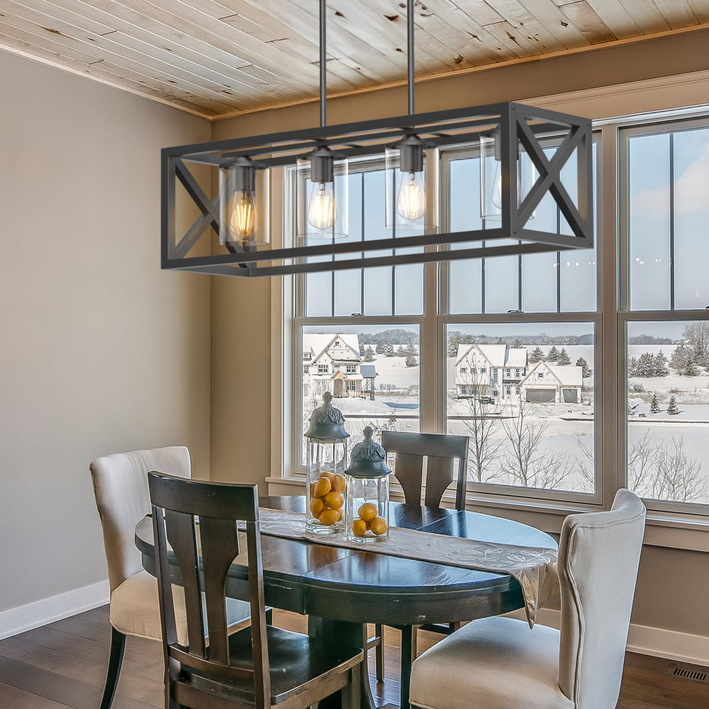 Farmhouse Dining Room Light Fixture - 4 Light Kitchen Island Lighting with Adjustable Height & Thickened Metal Dining