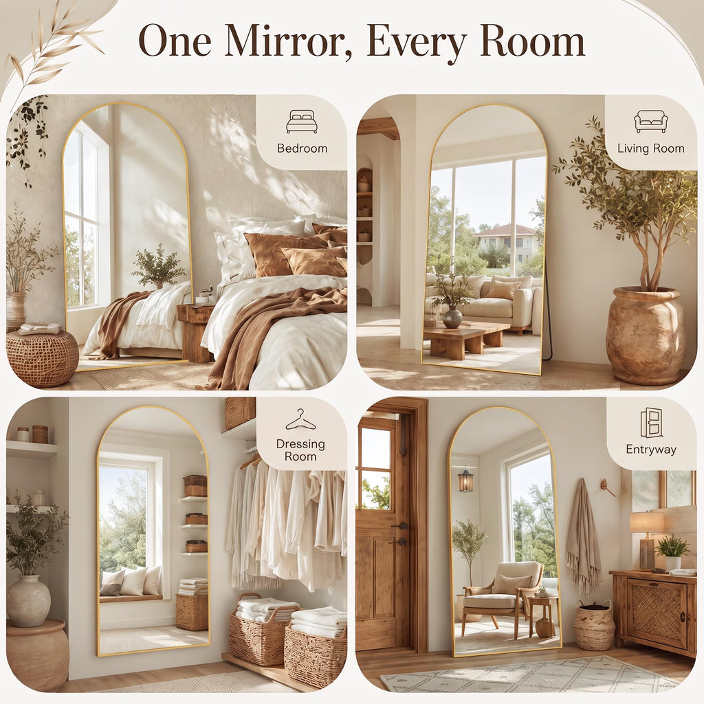 88"x44" Arched Full Length Mirror, Large Floor Mirror, Gold
