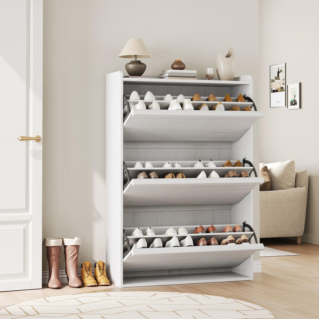 Shoe Cabinet with 3 Flip Drawers, Wooden Shoe Organizer with Adjustable Shelf, Shoe Storage, Hidden Shoe Cabinet