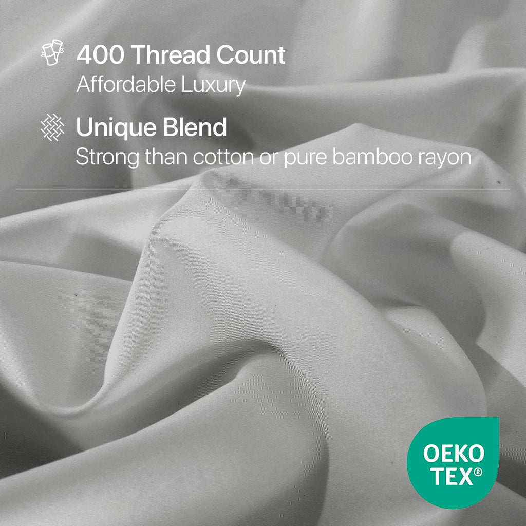 Bed Sheets Set King Size (4pc), Rayon Derived from Bamboo & Organic Cotton Blend, Silky Soft Cooling Sheets with Deep