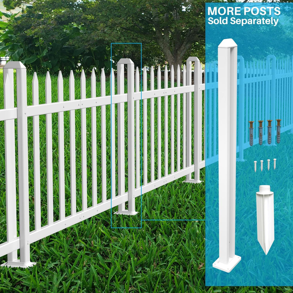 6 Sets Vinyl Picket Fence Panels 36" H x 84" W White PVC Decorative Fence for Front Yard Porch Deck Pool Air
