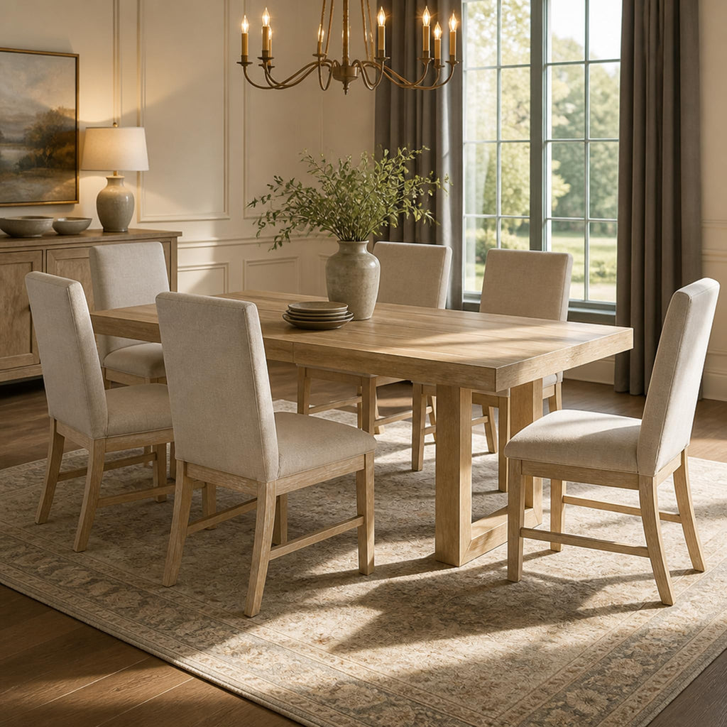 Farmhouse 7-Piece Dining Table Set, Heavy Thickened Solid Wood Extendable Dining Table with 12inch Butterfly Leaf and