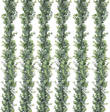 Faux Eucalyptus Garland Plant, Artificial Vines Hanging Eucalyptus Leaves Greenery Garland for Wedding - Set of 6