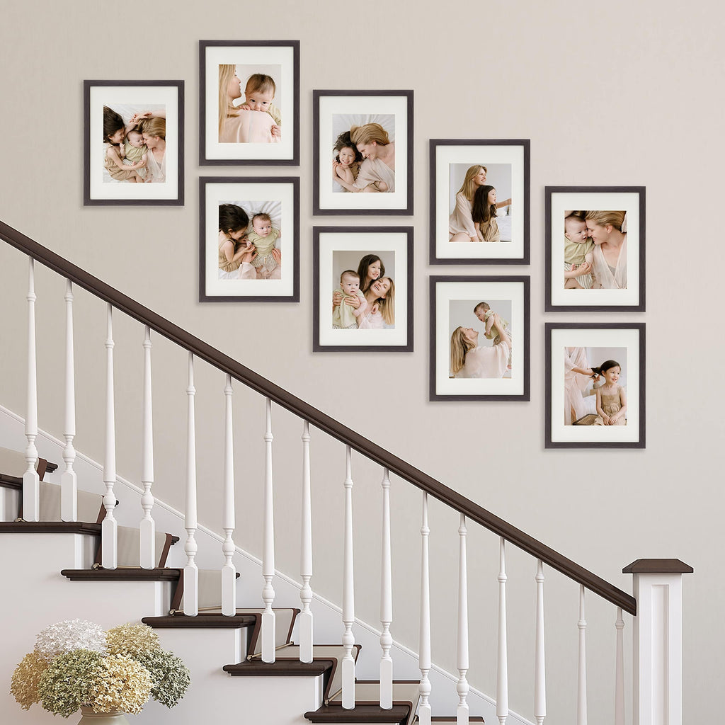 9 Piece Gallery Wall Frame Set, 11x14 Inch, Dark Oak