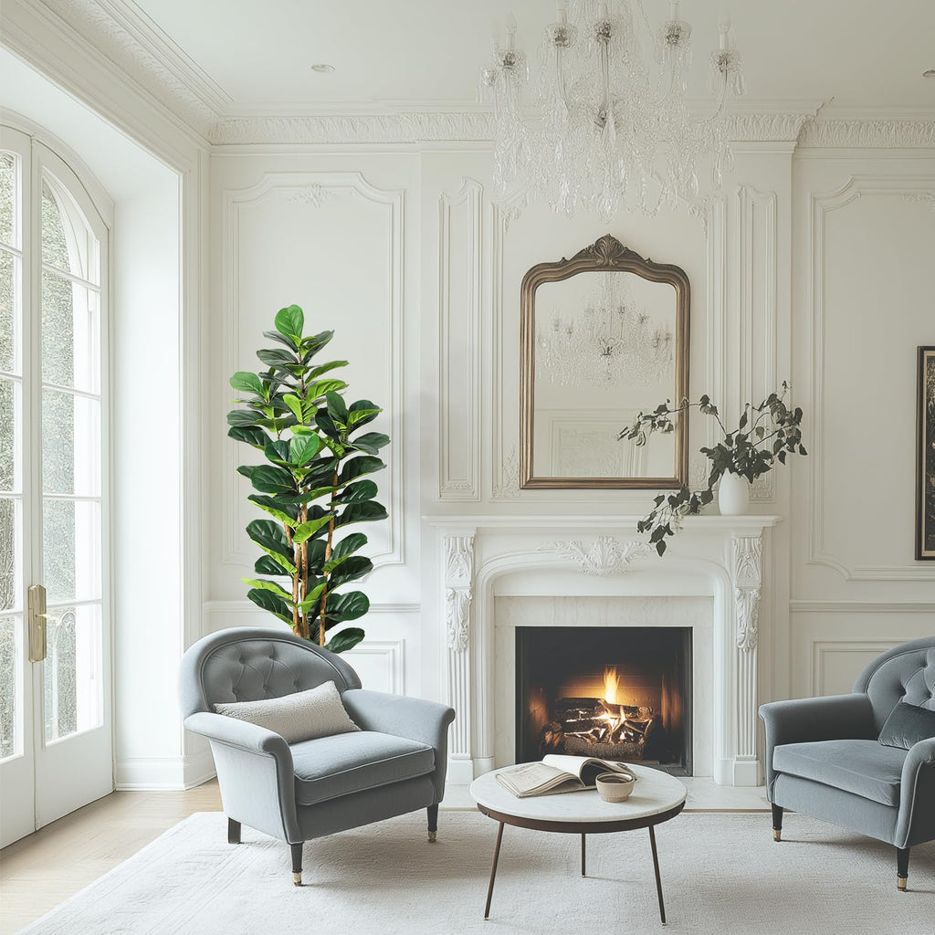 6 ft Faux Fiddle Leaf Fig Tree with White Pot