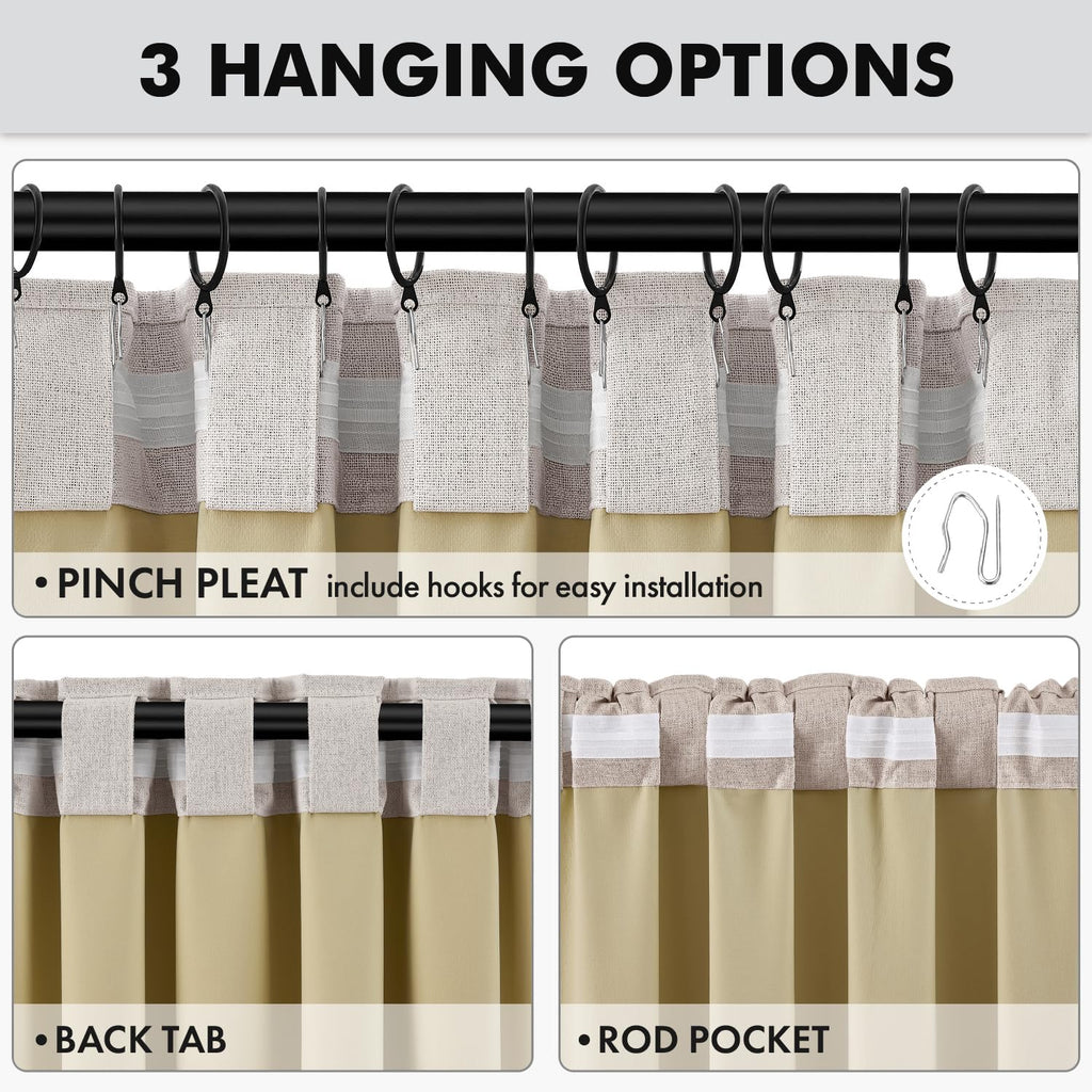 Extra Long 100% Blackout Linen Curtain 42x108 Inch Ivory