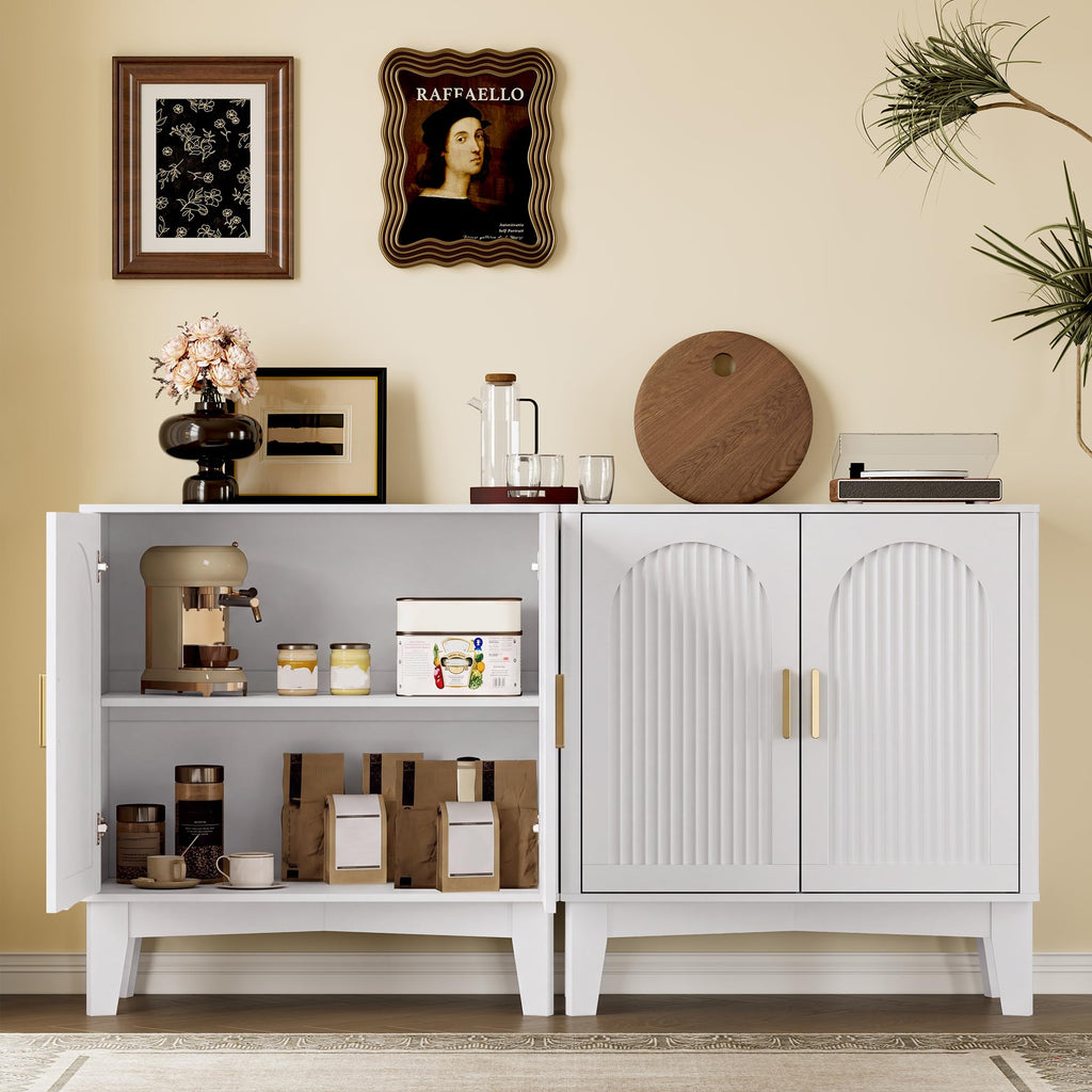 Fluted Storage Cabinet with Doors and Adjustable Shelf Sideboard