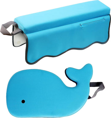 Whale Baby Bath Kneeler and Elbow Rest Set - Extra Thick Padded Cushion - Waterproof Non-Slip Mat with Storage
