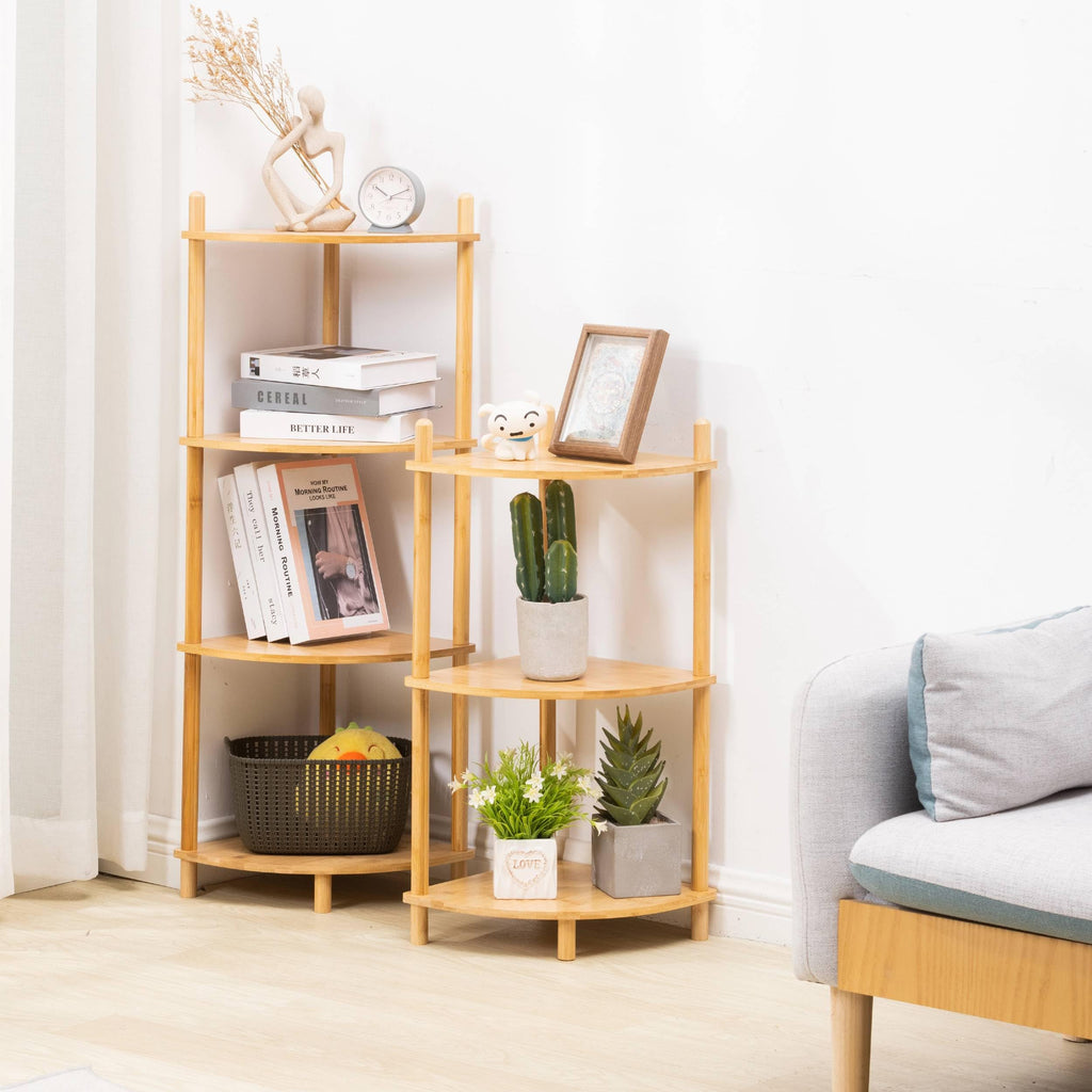 3‐Tier Expandable Bamboo Corner Shelf, Display Storage Stand, Natural