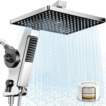 Filtered Rain Shower Head with Handheld Combo High Pressure 12'' Rainfall Shower Heads & Hidden Detachable Wand Dual