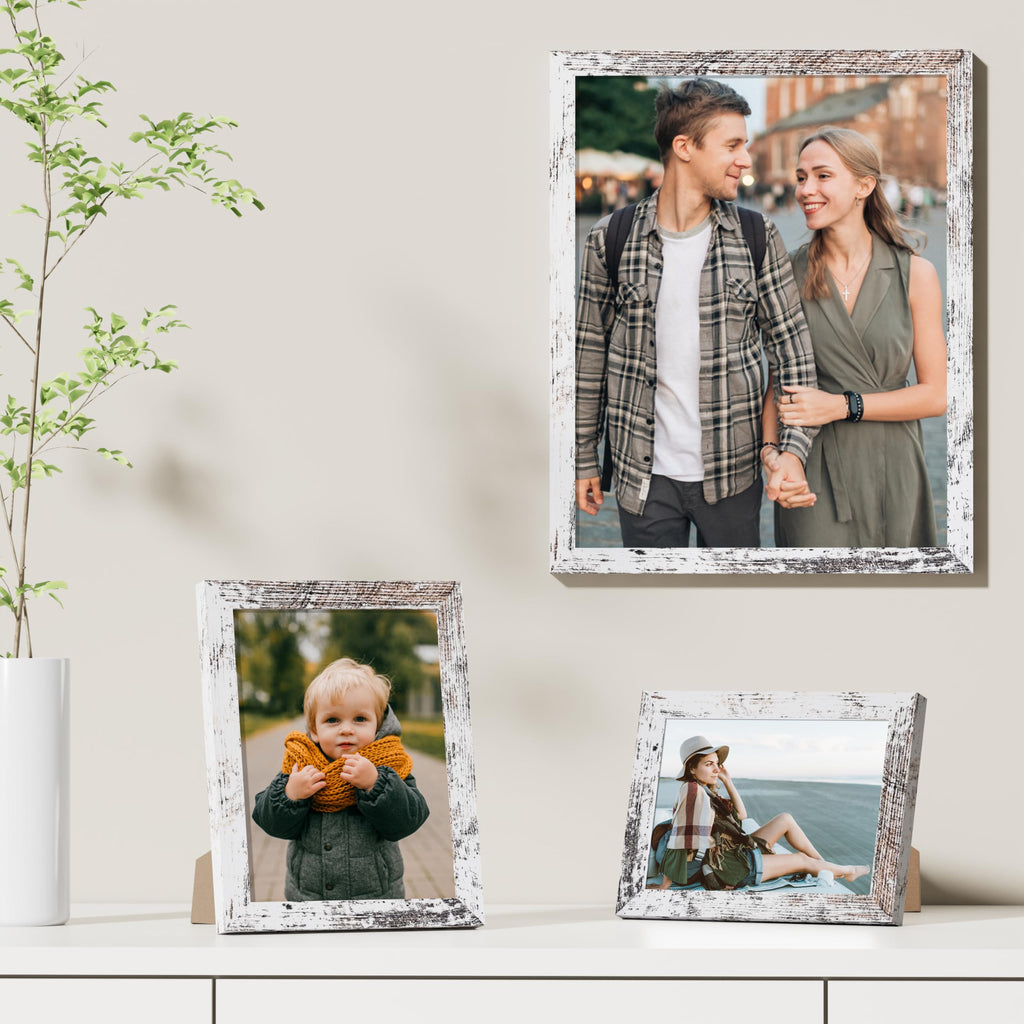 8x12 Picture Frames Set of 9, Wall & Tabletop, Distressed White