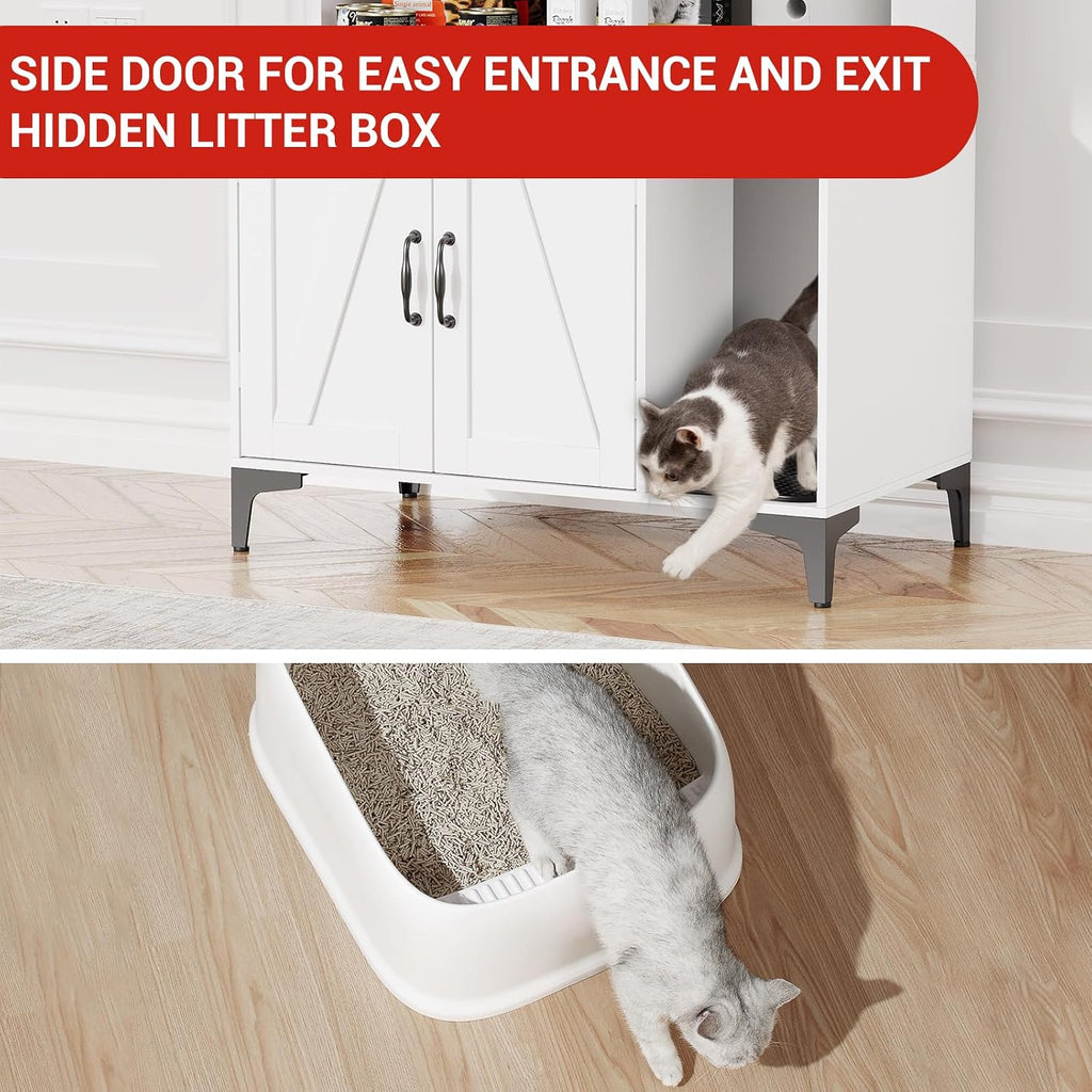 Cat Litter Box Enclosure with 4 Shelves and Storage Cabinet, 51.1 inch Tall Wood Hidden Litter Box Furniture