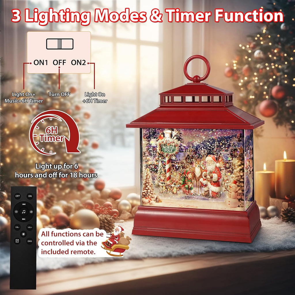 Christmas Snow Globe Lantern Water Glittering Lantern with 8 Songs & 6H Timer Romote Control Christmas Snow Globes