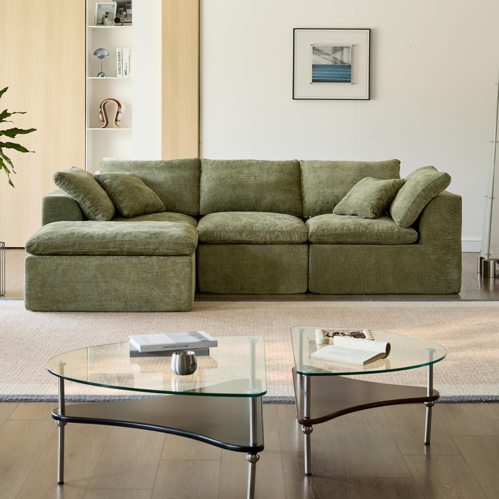 Modular Cloud Couch, Modern Sectional Couch with Ottoman, Comfy Chenille Deep Seat Memory Foam Boneless Sofa