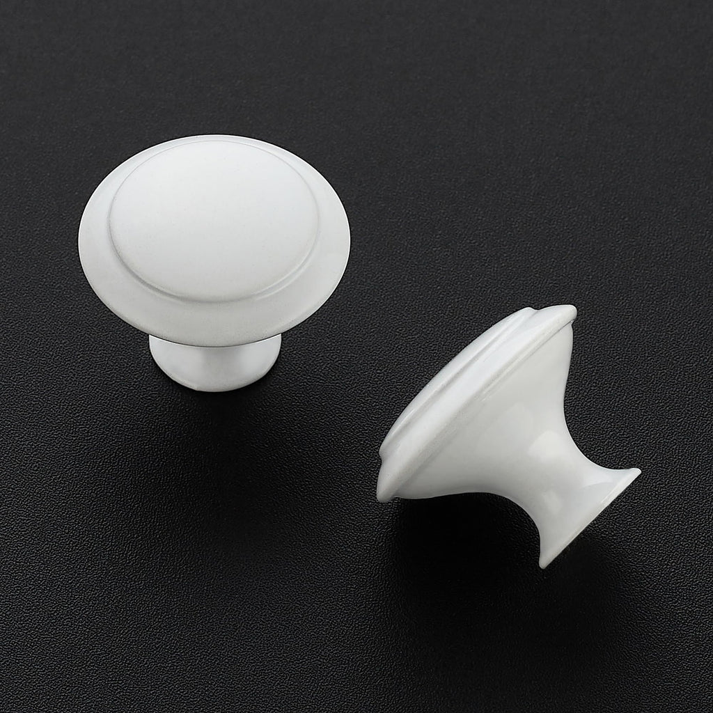 White Cabinet Knobs Kitchen Pulls 1-1/4 Inch 20 Pack
