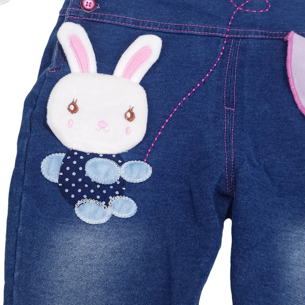 Baby Girls Denim Overalls Set Bunny Embroidery Ruffle Top