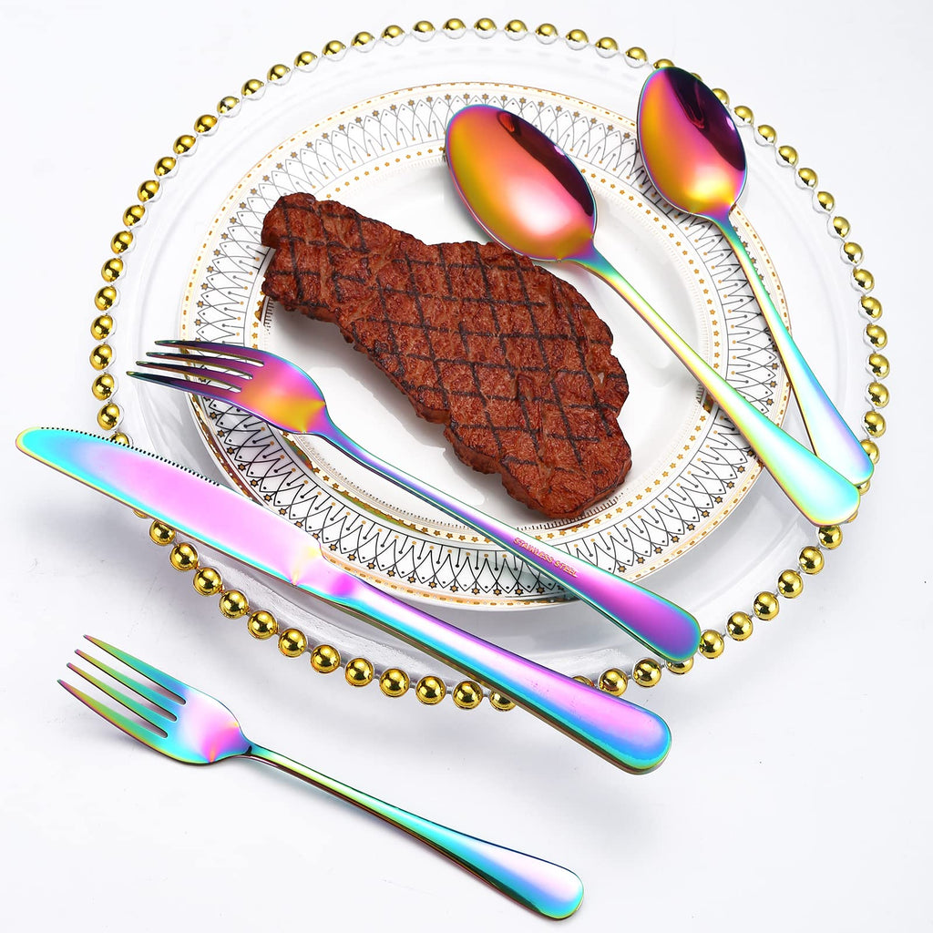 Rainbow Silverware Set for 12 Colored Flatware 60 Pieces Stainless Steel Cutlery Colorful Spoon Fork Knife Kitchen
