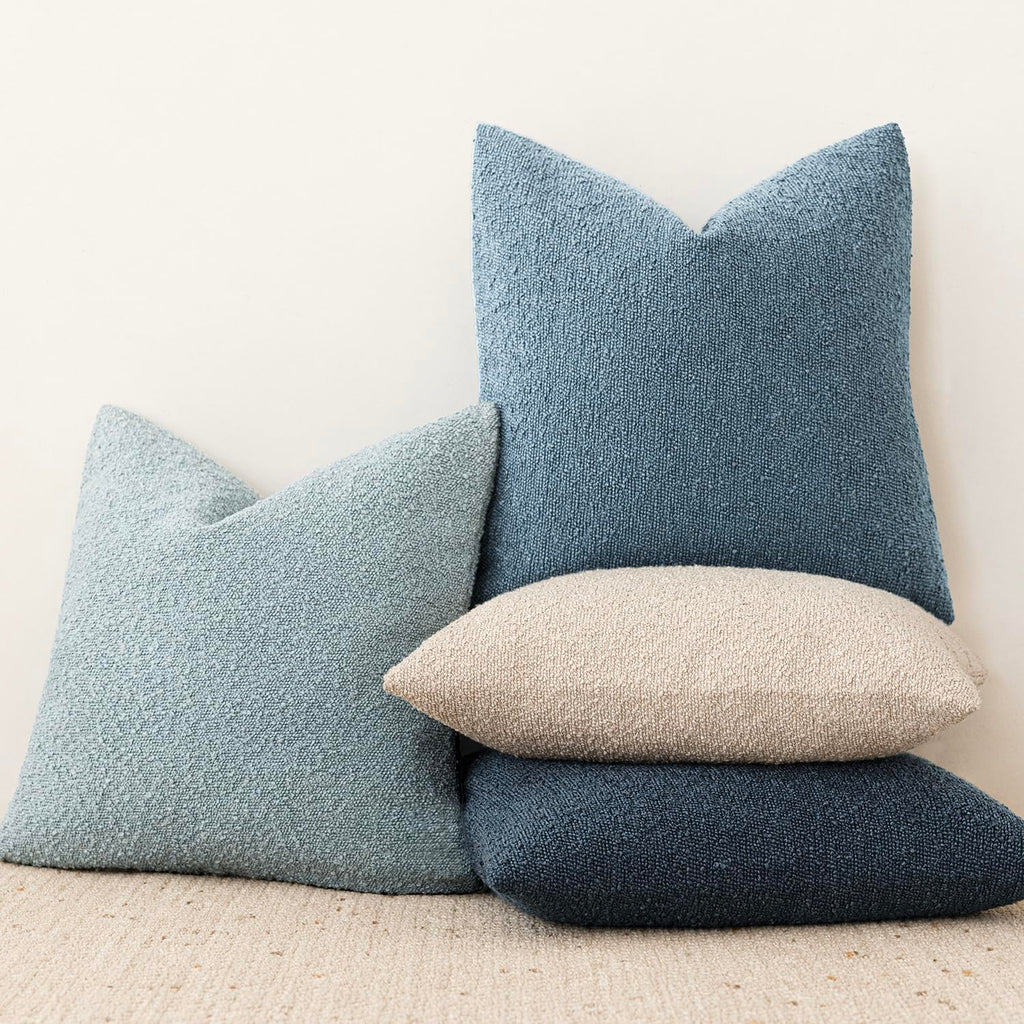Decorative Textured Boucle Throw Pillow Covers 22x22 Misty Blue