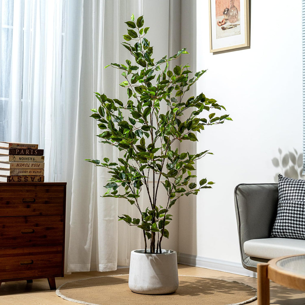 Artificial Ficus Tree Indoor 5ft, Large Potted Faux Tree with Realistic Silk Leaves & Trunk Corner Decor