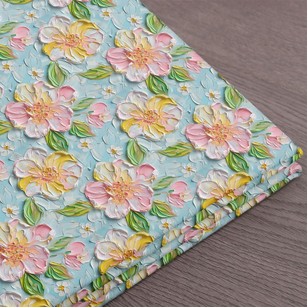 3D Floral Upholstery Fabric for Chairs - Pink Flowers Oil Painting Fabric by The Yard 362"x63", Watercolor Ombre
