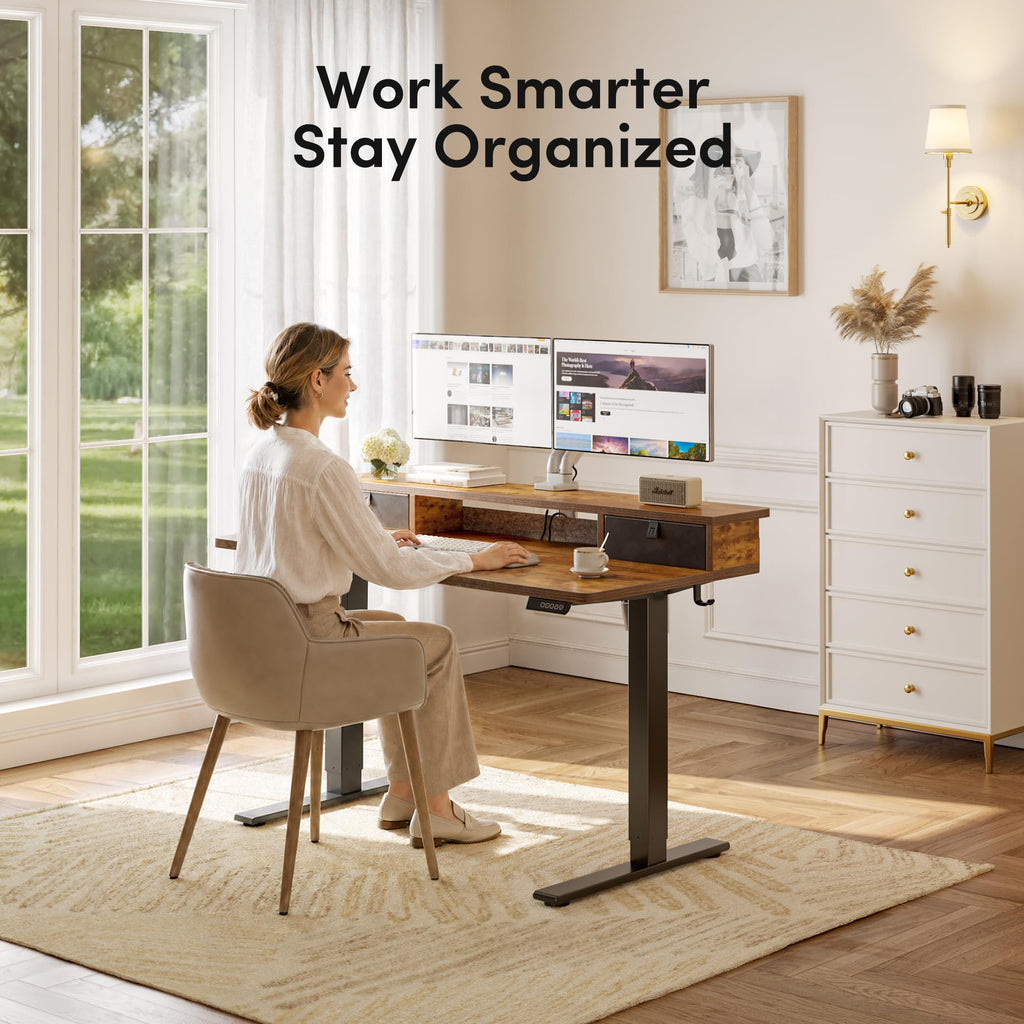 48 x 24 Inch Electric Standing Desk with 2 Drawers, Brown