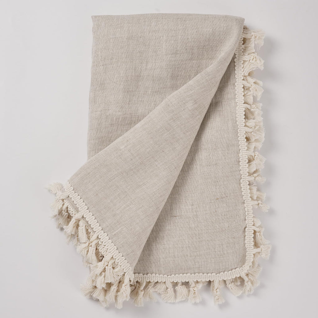 100% Pure Linen Blanket with Fringe, 49.6" x 59.8" - Blankets Lightweight Breathable, Decorative Linen Throw Blanket