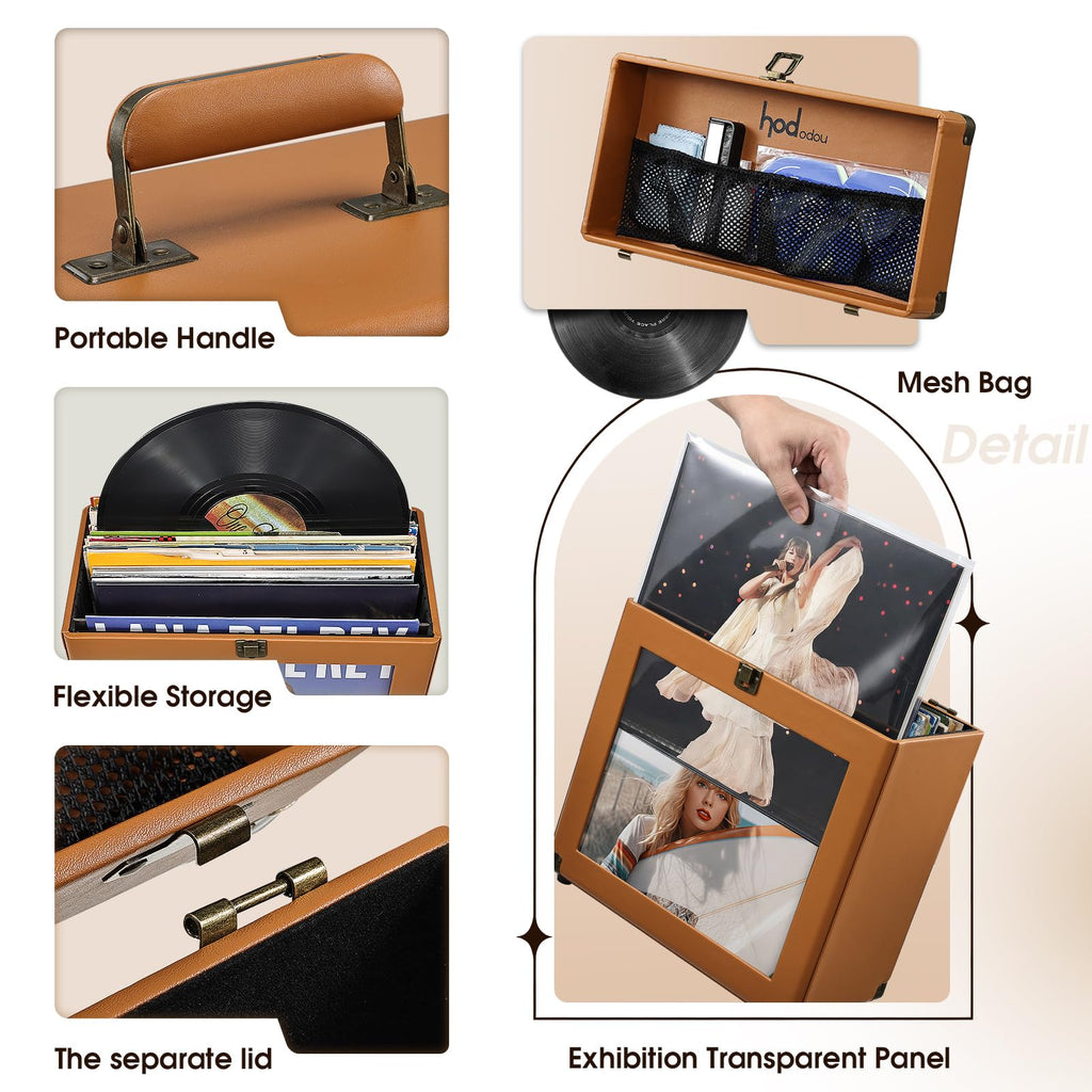 Vinyl Record Storage Box with Lock Record Organizer Storage for 30+ Single Records 12-inch Water Resistant