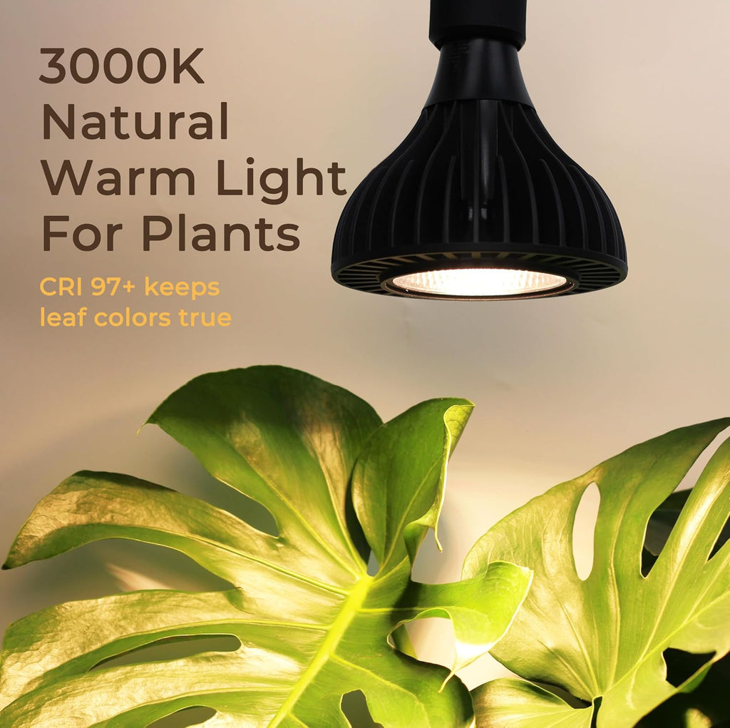 Grow Lights for Indoor Plants, 40W LED Full Spectrum Grow Bulb, 3000K Warm White (E26/E27), CRI 97+, Non-Dimmable