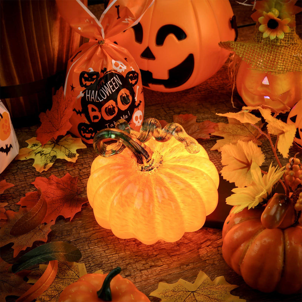 5.1 x 5.1 Inch Fall Hand Blown Glass Pumpkin for Decorating, Orange