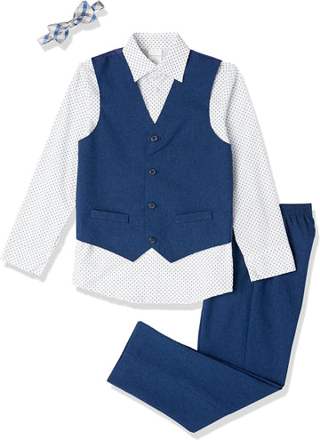 Boys' piece Formal Suit Set, Vest, Pants, Collared Dress Shirt, and Tie