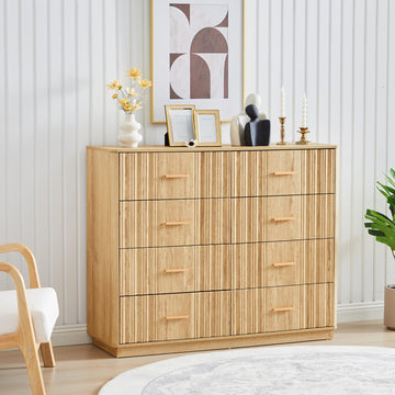 Fluted Dresser with 8 Drawers, 47" Wide Mid Century Modern Chest of Drawers, Wooden Dresser TV Stand, Wood Closet