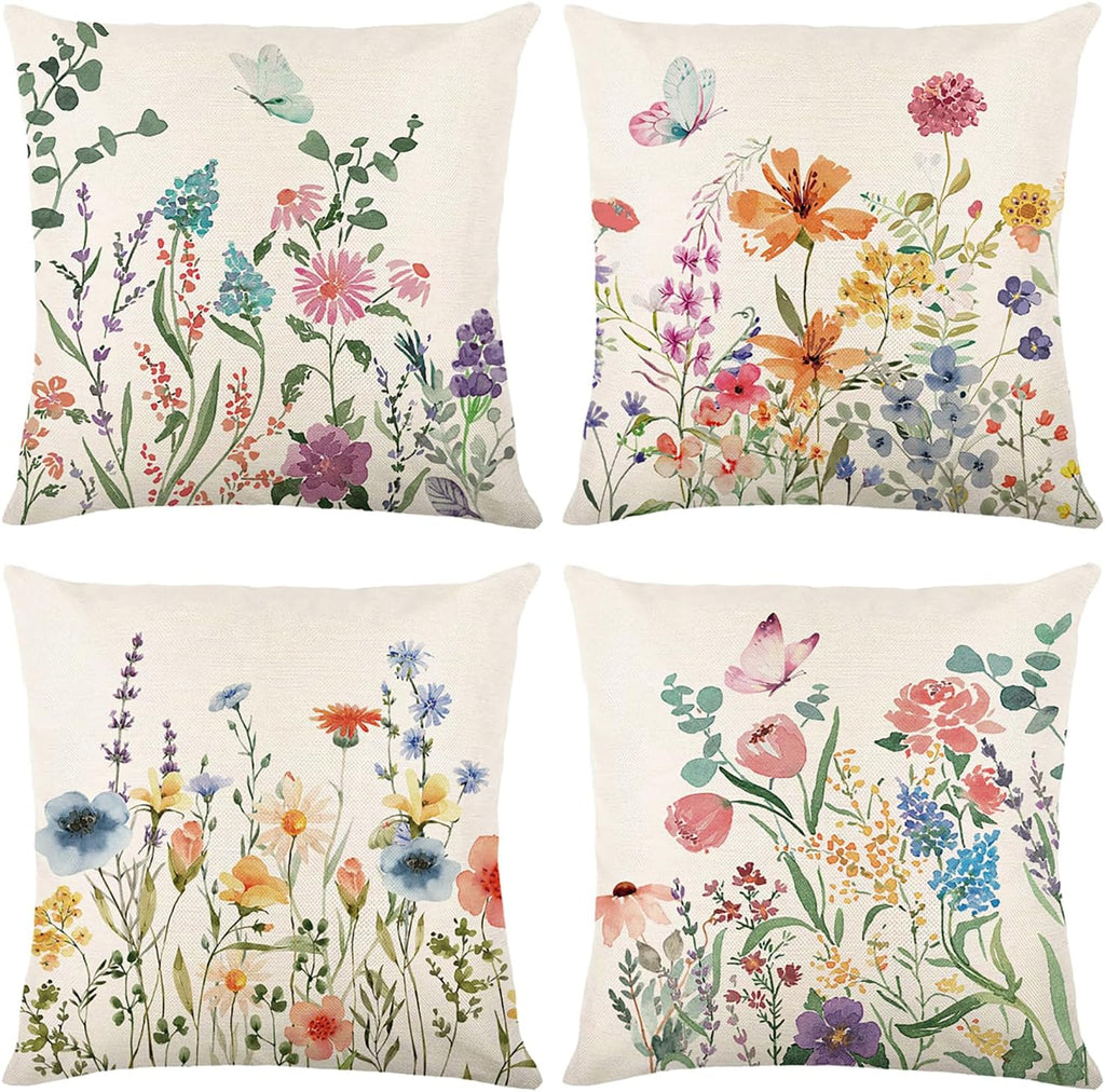 Spring Decorations, Outdoor Pillow Covers Springtime Farmhouse Throw Pillow Cover Garden Linen Cushion Case