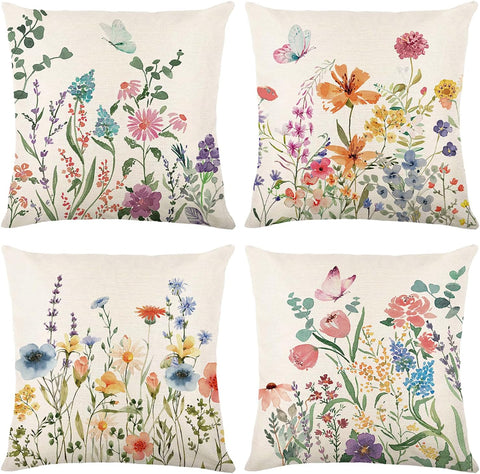 Spring Decorations, Outdoor Pillow Covers Springtime Farmhouse Throw Pillow Cover Garden Linen Cushion Case