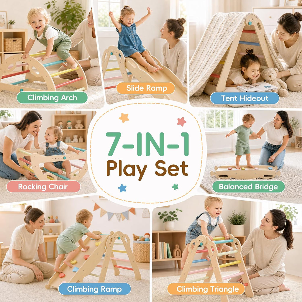 Triangle Set, 7 in1 Foldable Climbing Toys Set for Kids Indoor