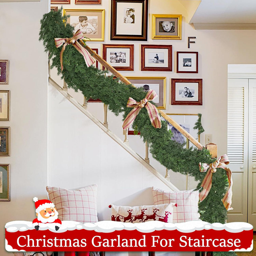 16 Ft Christmas Garland Soft Bendable Realistic Artificial Cedar Pine Green Xmas Mantle Garland for Staircase