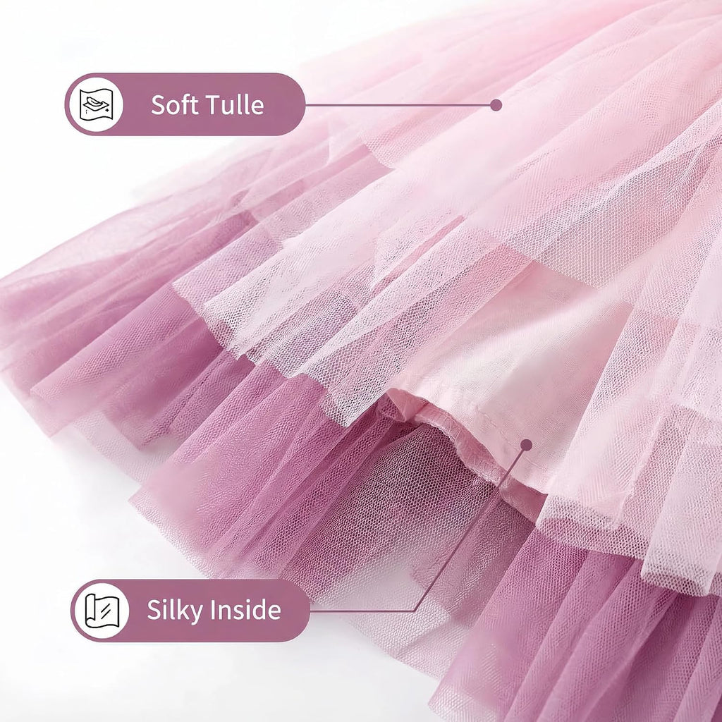 Kids Girls Tutu Dresses Toddler Rainbow Flower Tulle Skirt