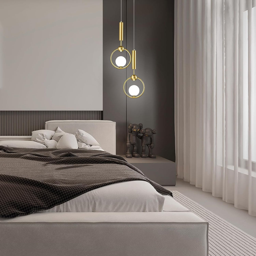 Modern Globe Glass Pendant Light fixtures 2-Light, Simplicity Gold Pendant Lighting, Mid Century Chandelier for