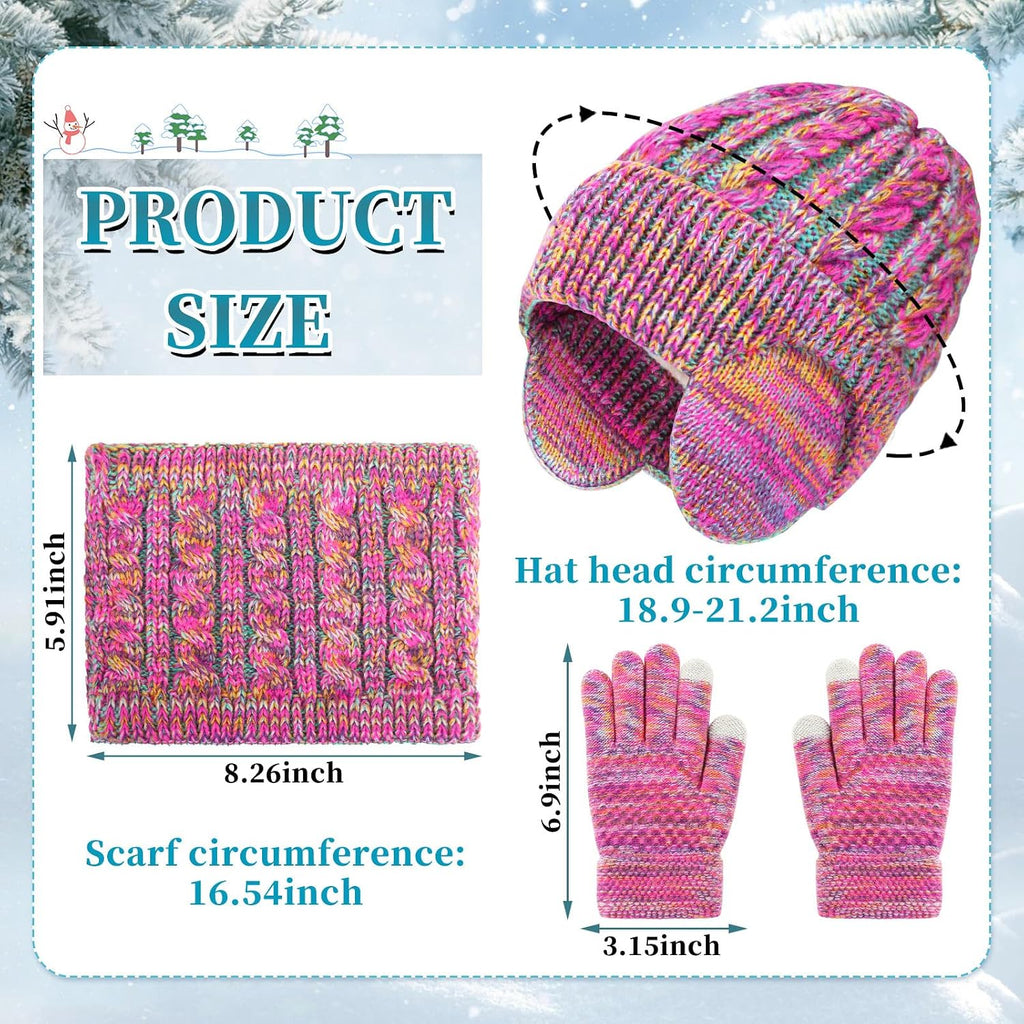 Kids Winter Hat Scarf Gloves Set Fleece Lined Beanie