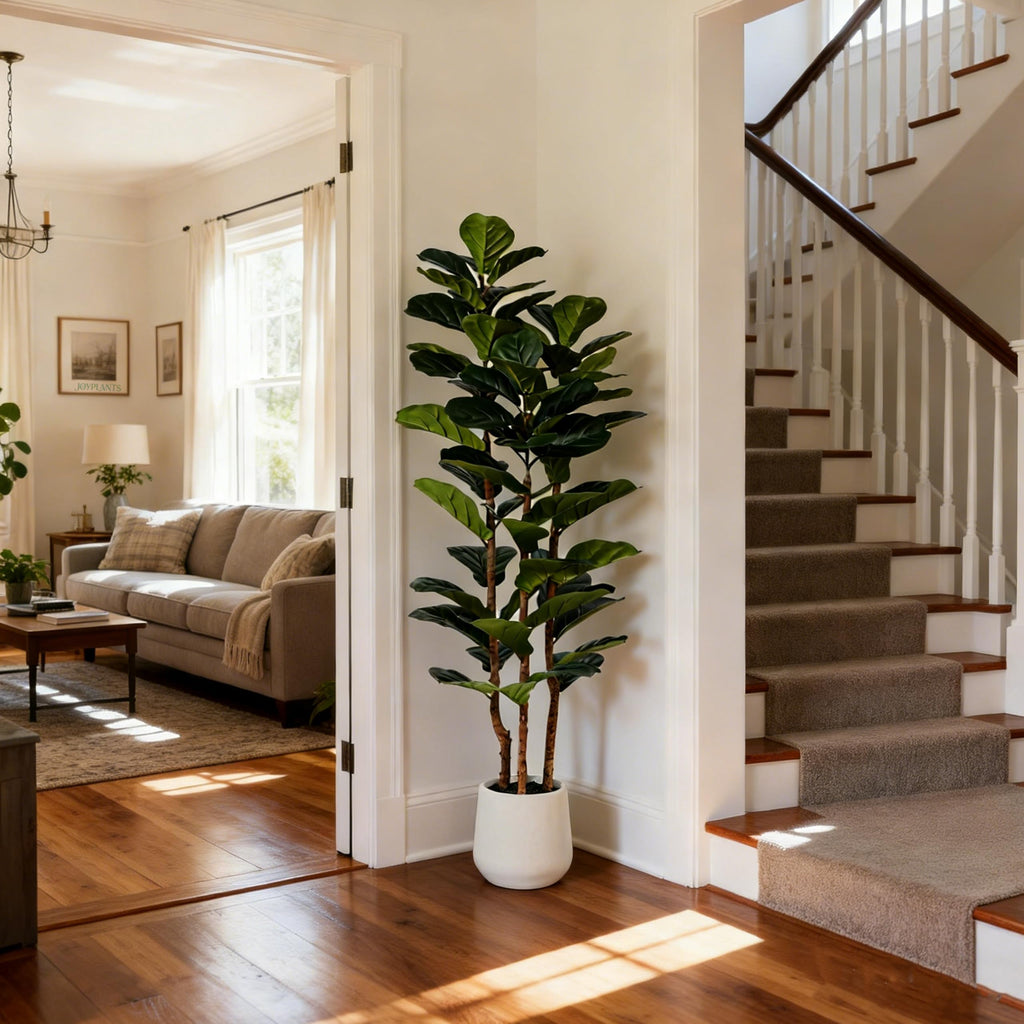 5FT 3-Trunk Artificial Fiddle Leaf Fig Tree with White Planter