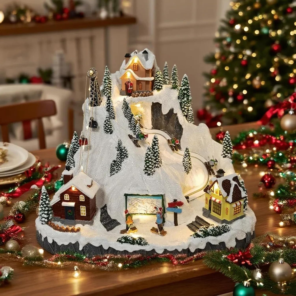 Christmas Village Ski Resort Animated Led Lights with Moving Skiers