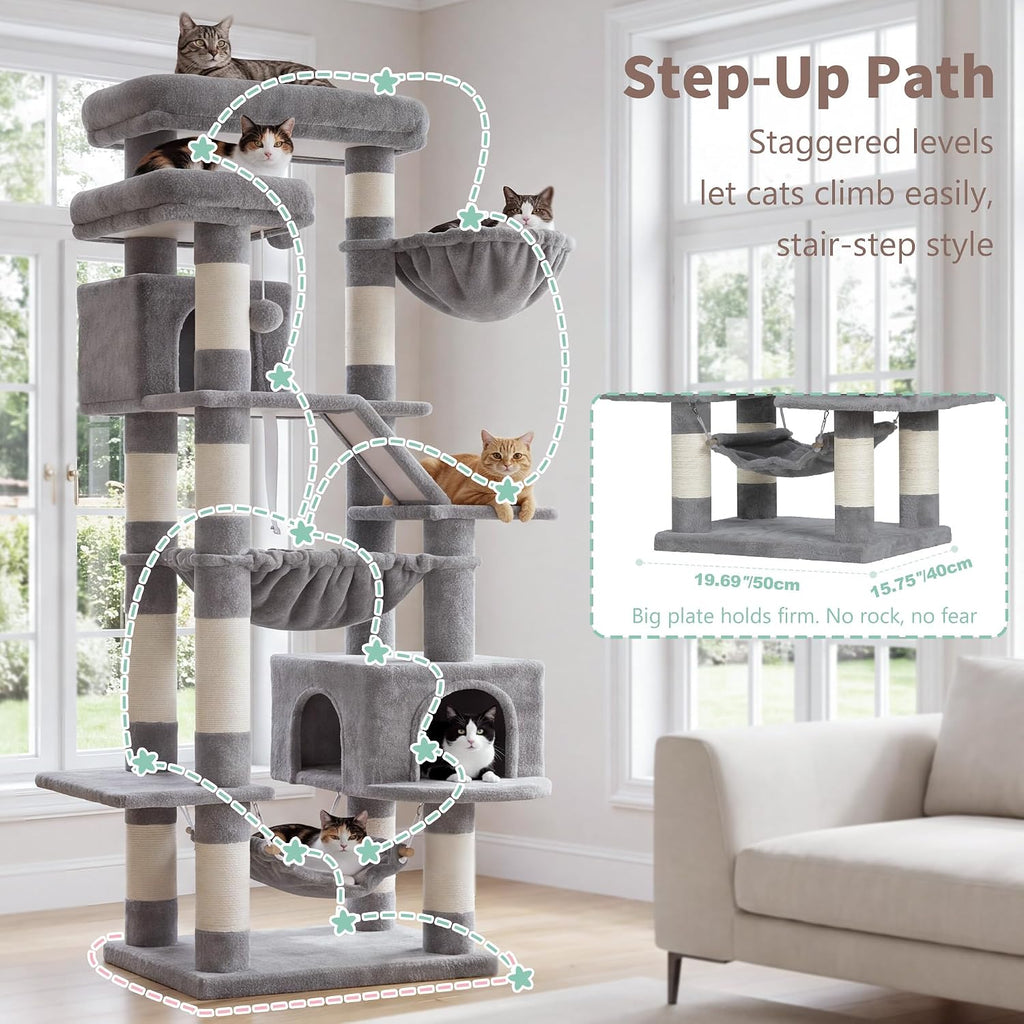 Cat Tree, 71-Inch-Tall Tower for Indoor Cats with 2 Perches