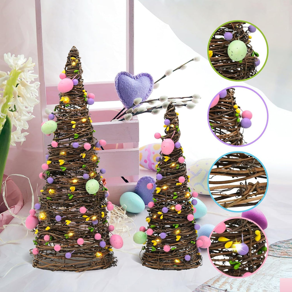 Easter Rattan Table Trees Decor Lighted Easter Decorations