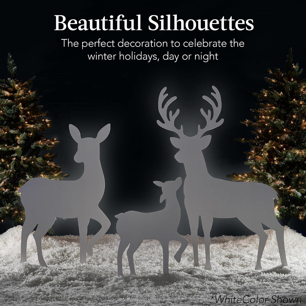 3-Piece 46in 2D Deer Family Silhouette Set, Outdoor PVC Christmas Yard Decoration w/Buck, Doe, Fawn, Weather