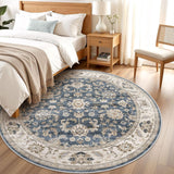 8ft Round Area Rugs for Living Room: Non-Slip Washable Vintage Soft Large Circle Rug - Soft Low Pile
