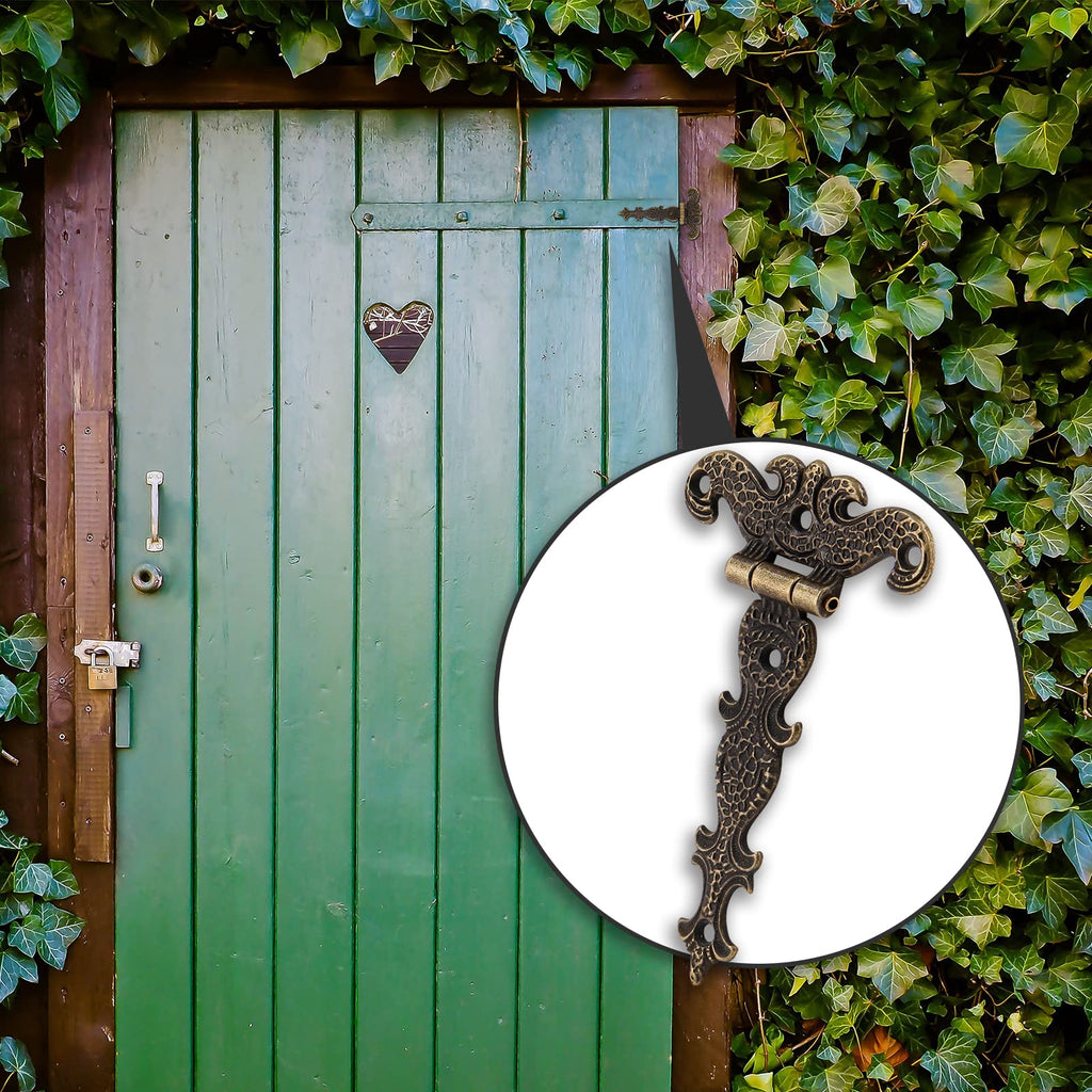 4-Piece Tee-Strap Hinge Set - Heavy Duty, Antique Bronze Decorative Hinges for Barn Door, Gate (4.33" x 2.75")